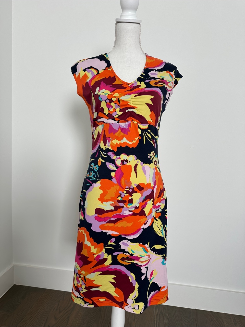 Title Nine Multicolor Floral Midi Dress with Navy Base